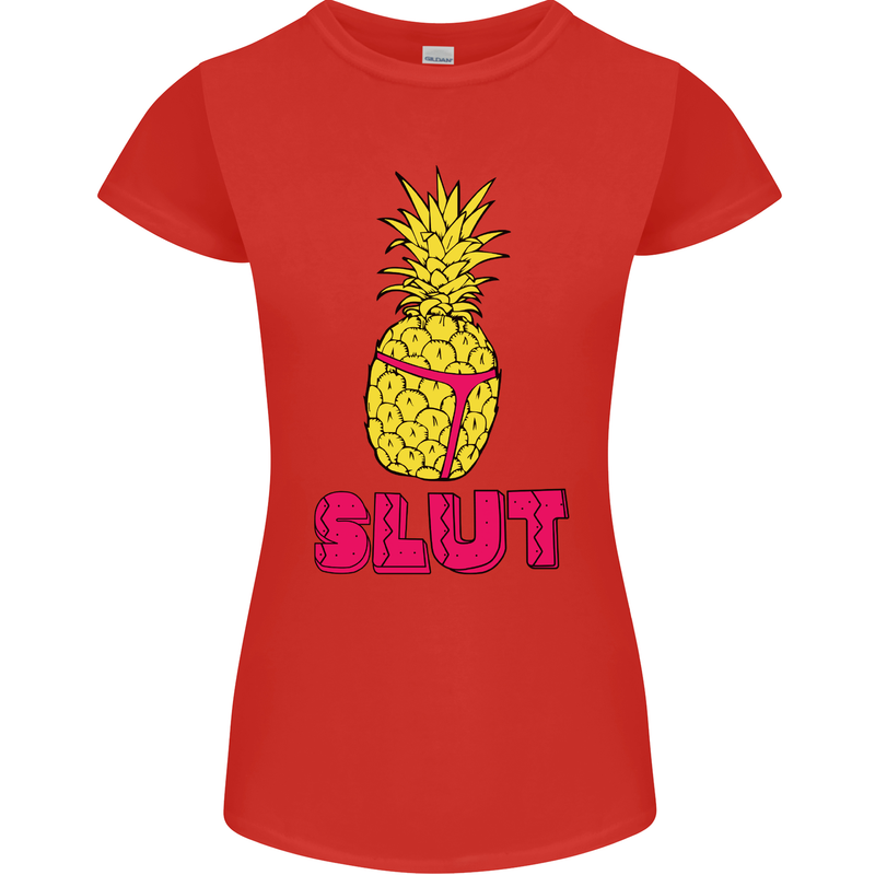 Pineapple Slut Funny Movie Theme Womens Petite Cut T-Shirt Red
