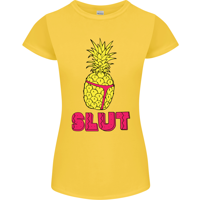 Pineapple Slut Funny Movie Theme Womens Petite Cut T-Shirt Yellow