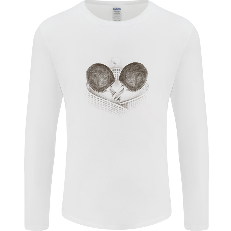 Ping Pong Sketch Table Tennis Set Mens Long Sleeve T-Shirt White