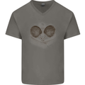 Ping Pong Sketch Table Tennis Set Mens V-Neck Cotton T-Shirt Charcoal