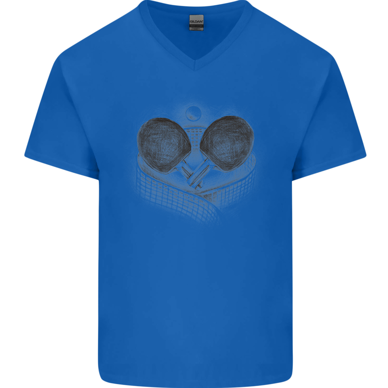 Ping Pong Sketch Table Tennis Set Mens V-Neck Cotton T-Shirt Royal Blue