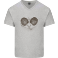 Ping Pong Sketch Table Tennis Set Mens V-Neck Cotton T-Shirt Sports Grey