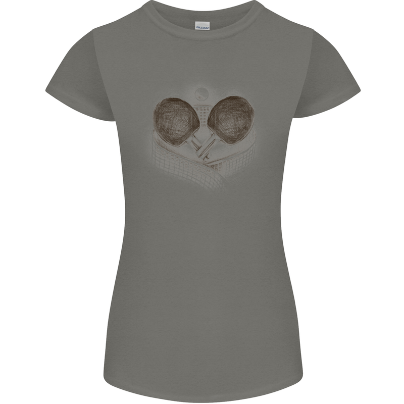 Ping Pong Sketch Table Tennis Set Womens Petite Cut T-Shirt Charcoal