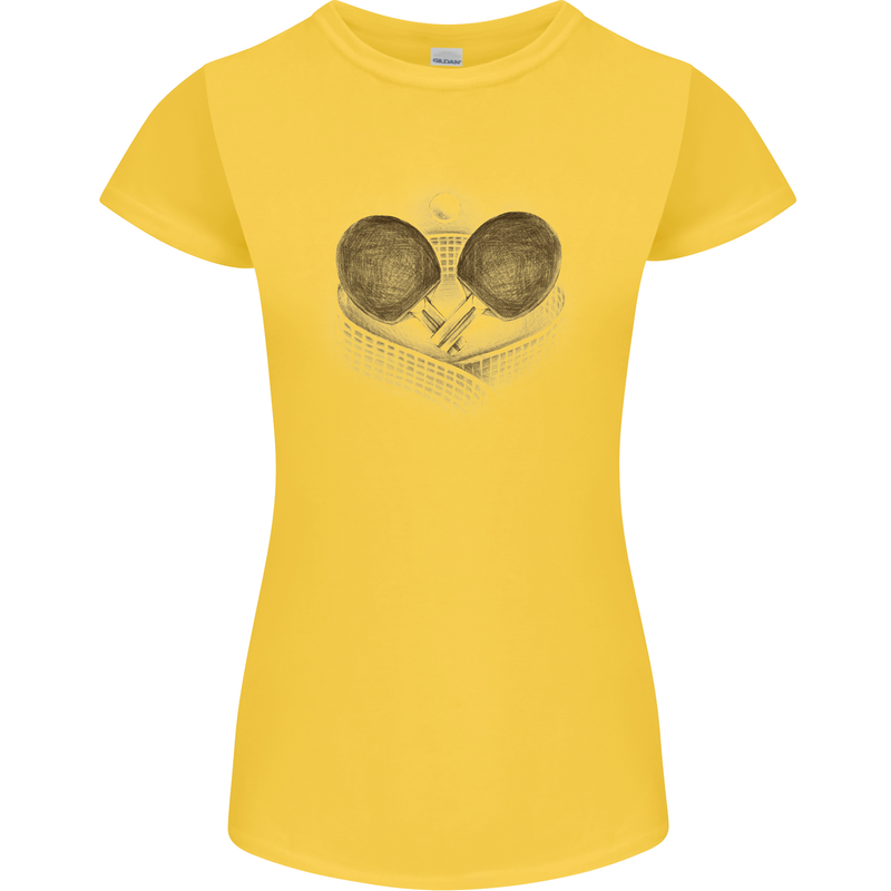 Ping Pong Sketch Table Tennis Set Womens Petite Cut T-Shirt Yellow
