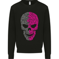 Pink and Grey Skull Pattern Gothic Biker Kids Sweatshirt Jumper Black