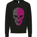 Pink and Grey Skull Pattern Gothic Biker Kids Sweatshirt Jumper Black