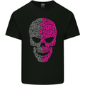 Pink and Grey Skull Pattern Gothic Biker Kids T-Shirt Childrens Black