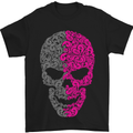 Pink and Grey Skull Pattern Gothic Biker Mens T-Shirt Cotton Gildan Black