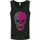 Pink and Grey Skull Pattern Gothic Biker Mens Vest Tank Top Black