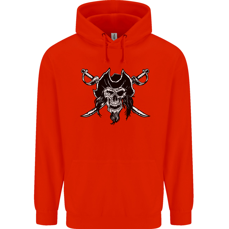 Pirate & Swords Skull Captain Jolly Roger Childrens Kids Hoodie Bright Red