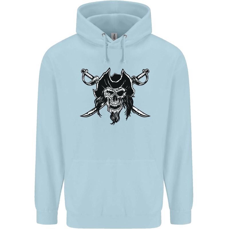 Pirate & Swords Skull Captain Jolly Roger Childrens Kids Hoodie Light Blue
