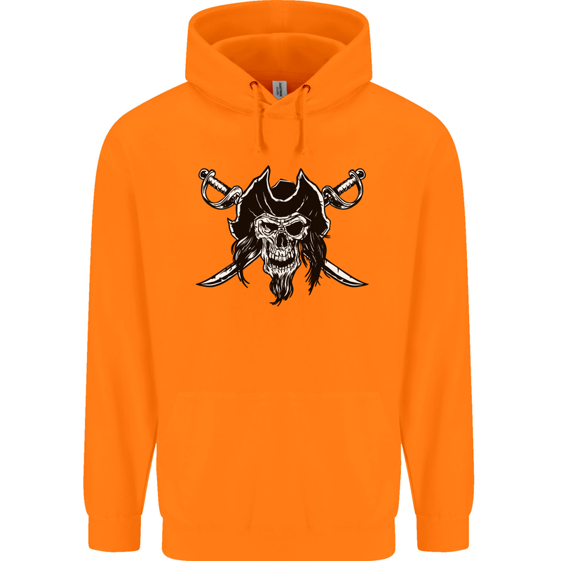 Pirate & Swords Skull Captain Jolly Roger Childrens Kids Hoodie Orange