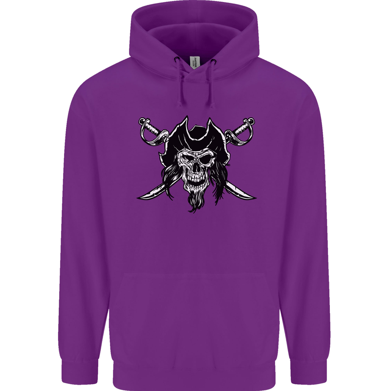Pirate & Swords Skull Captain Jolly Roger Childrens Kids Hoodie Purple