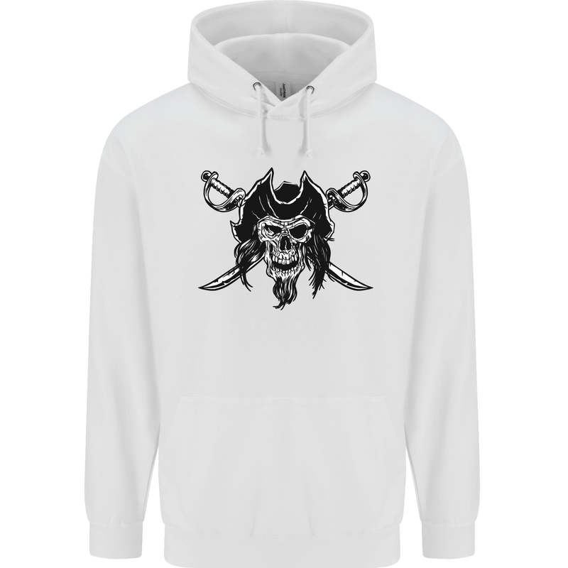 Pirate & Swords Skull Captain Jolly Roger Childrens Kids Hoodie White