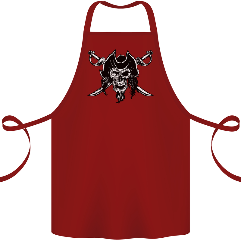 Pirate & Swords Skull Captain Jolly Roger Cotton Apron 100% Organic Maroon