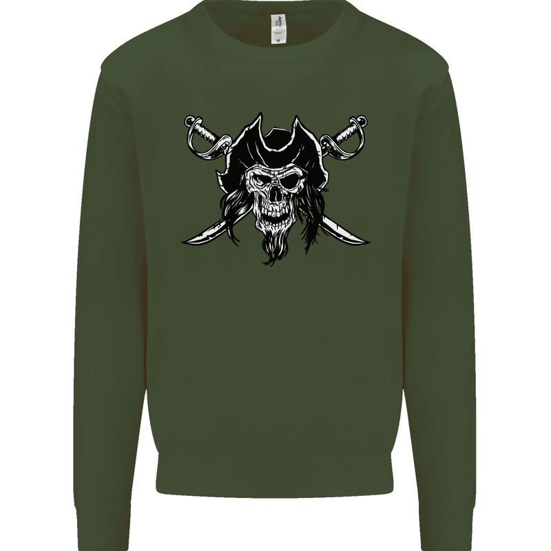 Pirate & Swords Skull Captain Jolly Roger Kids Sweatshirt Jumper Forest Green