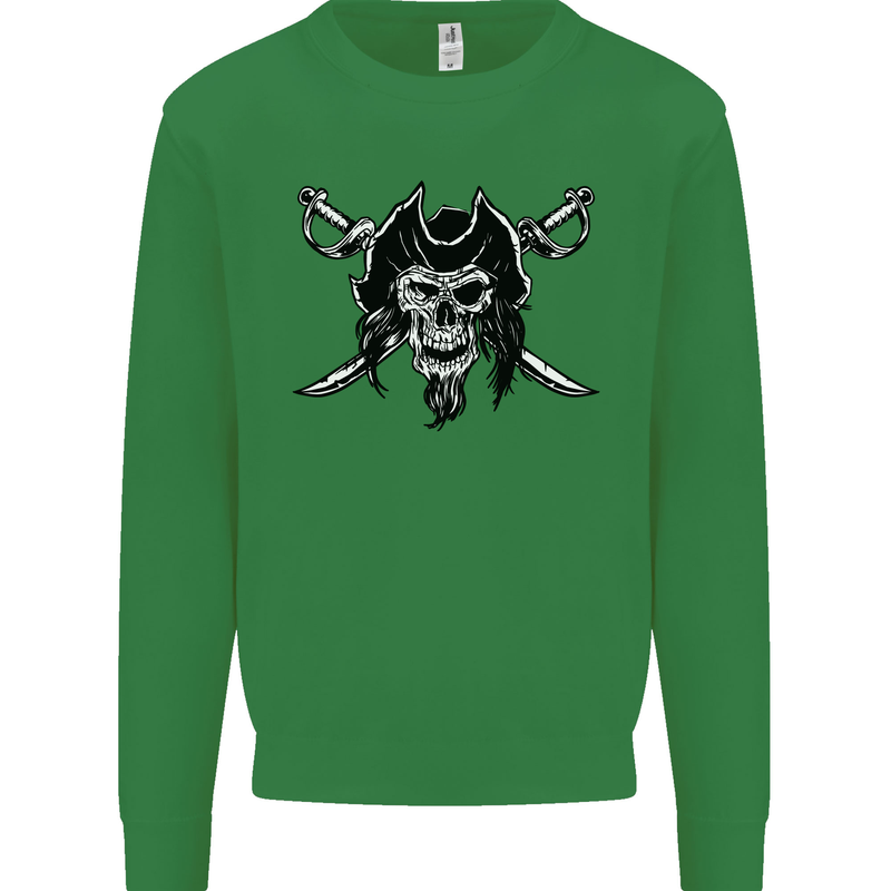 Pirate & Swords Skull Captain Jolly Roger Kids Sweatshirt Jumper Irish Green