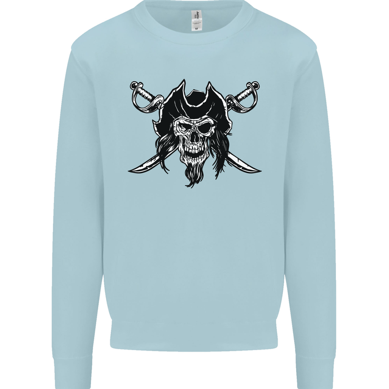 Pirate & Swords Skull Captain Jolly Roger Kids Sweatshirt Jumper Light Blue