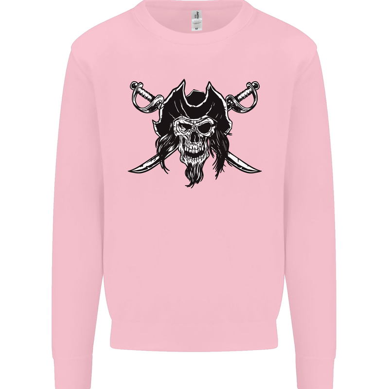 Pirate & Swords Skull Captain Jolly Roger Kids Sweatshirt Jumper Light Pink