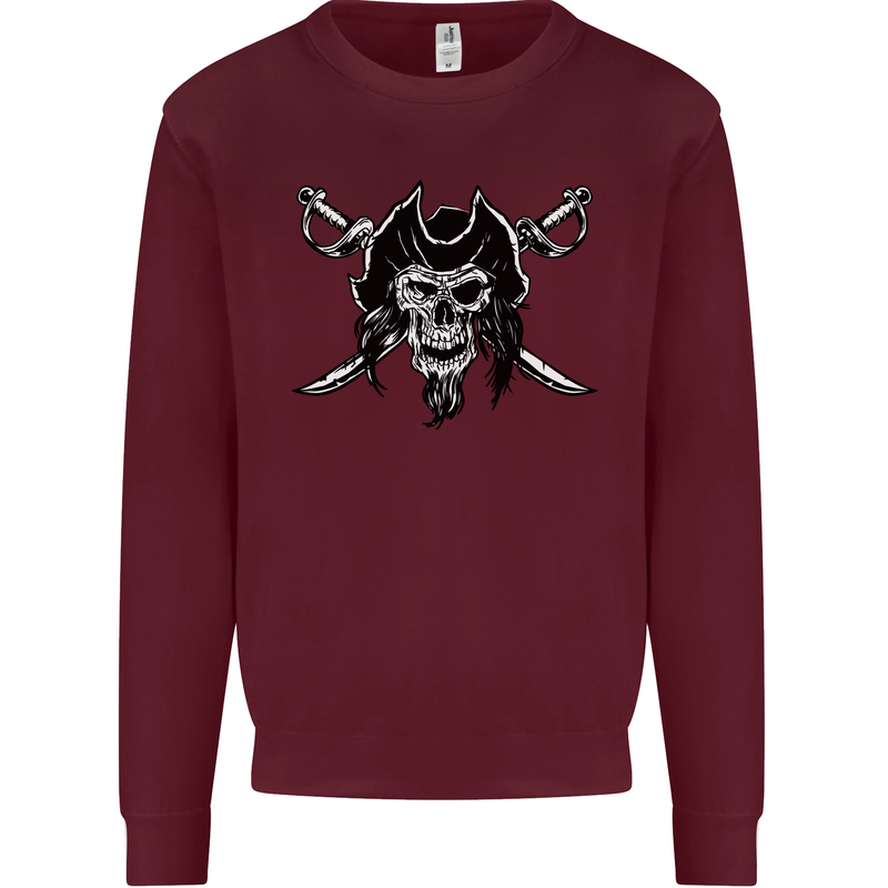 Pirate & Swords Skull Captain Jolly Roger Kids Sweatshirt Jumper Maroon