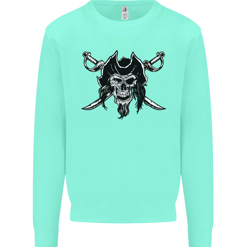 Pirate & Swords Skull Captain Jolly Roger Kids Sweatshirt Jumper Peppermint