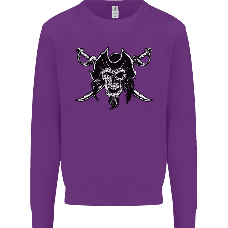 Pirate & Swords Skull Captain Jolly Roger Kids Sweatshirt Jumper Purple