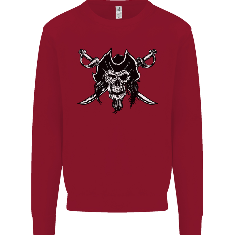 Pirate & Swords Skull Captain Jolly Roger Kids Sweatshirt Jumper Red