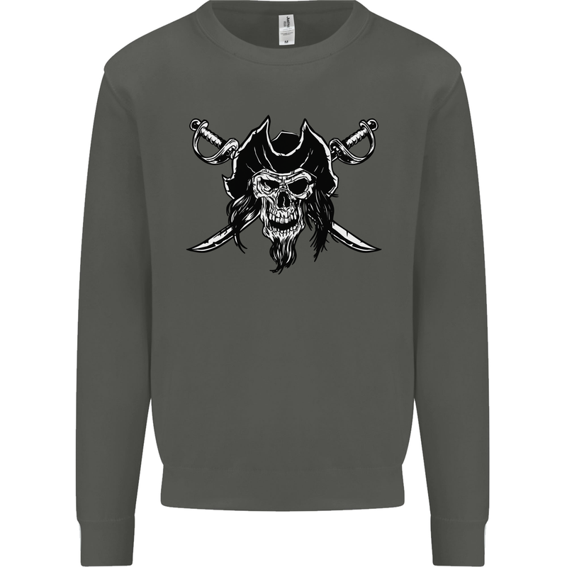 Pirate & Swords Skull Captain Jolly Roger Kids Sweatshirt Jumper Storm Grey