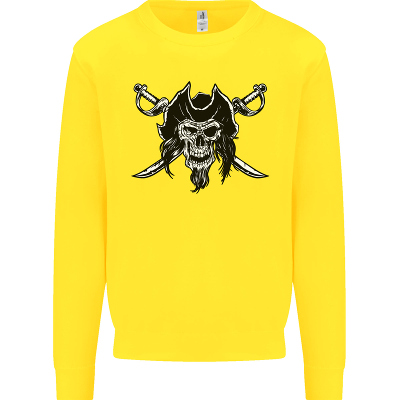 Pirate & Swords Skull Captain Jolly Roger Kids Sweatshirt Jumper Yellow
