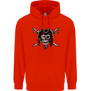 Pirate & Swords Skull Captain Jolly Roger Mens 80% Cotton Hoodie Bright Red