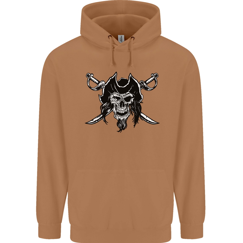 Pirate & Swords Skull Captain Jolly Roger Mens 80% Cotton Hoodie Caramel Latte