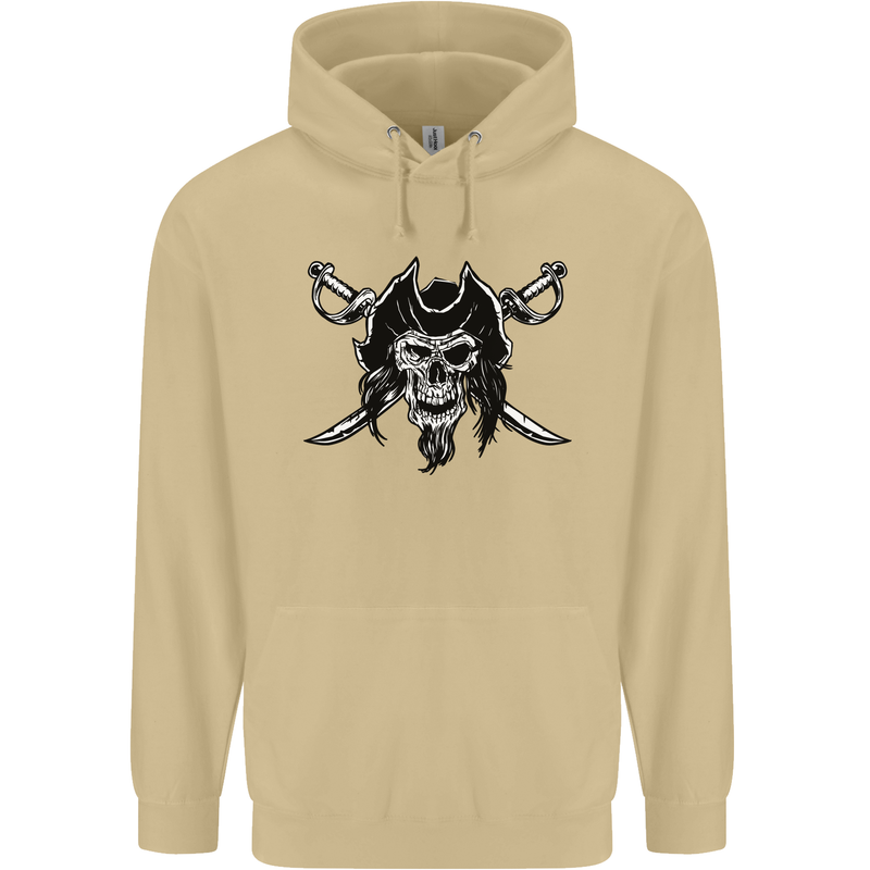 Pirate & Swords Skull Captain Jolly Roger Mens 80% Cotton Hoodie Sand
