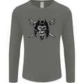 Pirate & Swords Skull Captain Jolly Roger Mens Long Sleeve T-Shirt Charcoal
