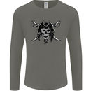 Pirate & Swords Skull Captain Jolly Roger Mens Long Sleeve T-Shirt Charcoal