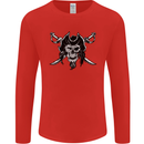 Pirate & Swords Skull Captain Jolly Roger Mens Long Sleeve T-Shirt Red
