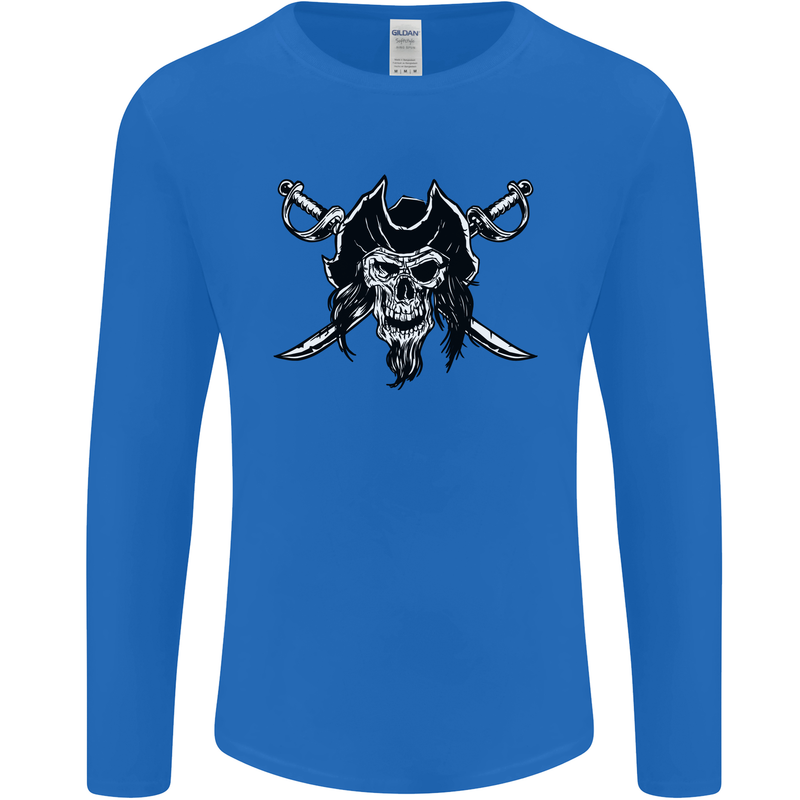 Pirate & Swords Skull Captain Jolly Roger Mens Long Sleeve T-Shirt Royal Blue