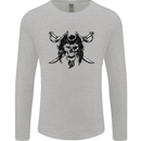 Pirate & Swords Skull Captain Jolly Roger Mens Long Sleeve T-Shirt Sports Grey