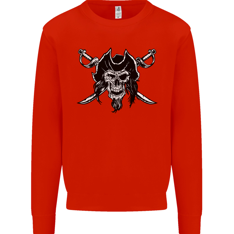 Pirate & Swords Skull Captain Jolly Roger Mens Sweatshirt Jumper Bright Red