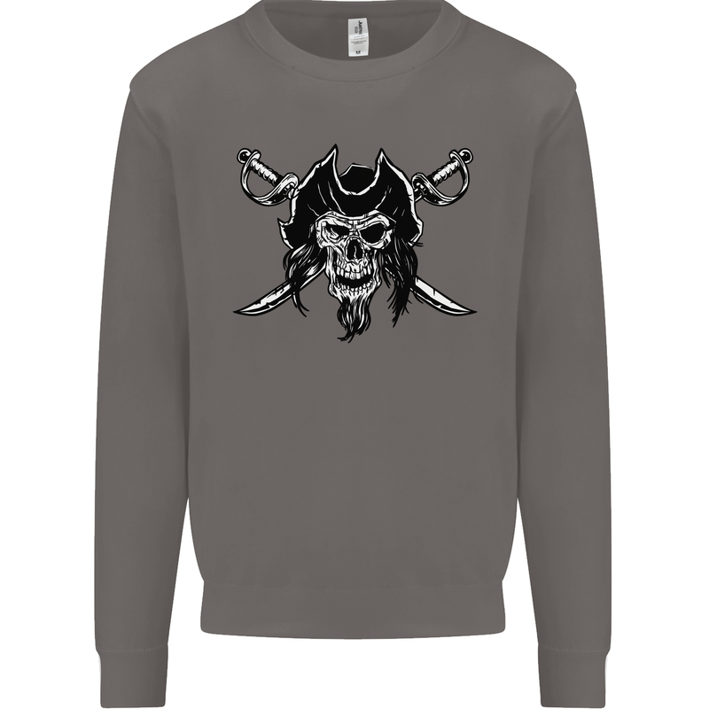 Pirate & Swords Skull Captain Jolly Roger Mens Sweatshirt Jumper Charcoal