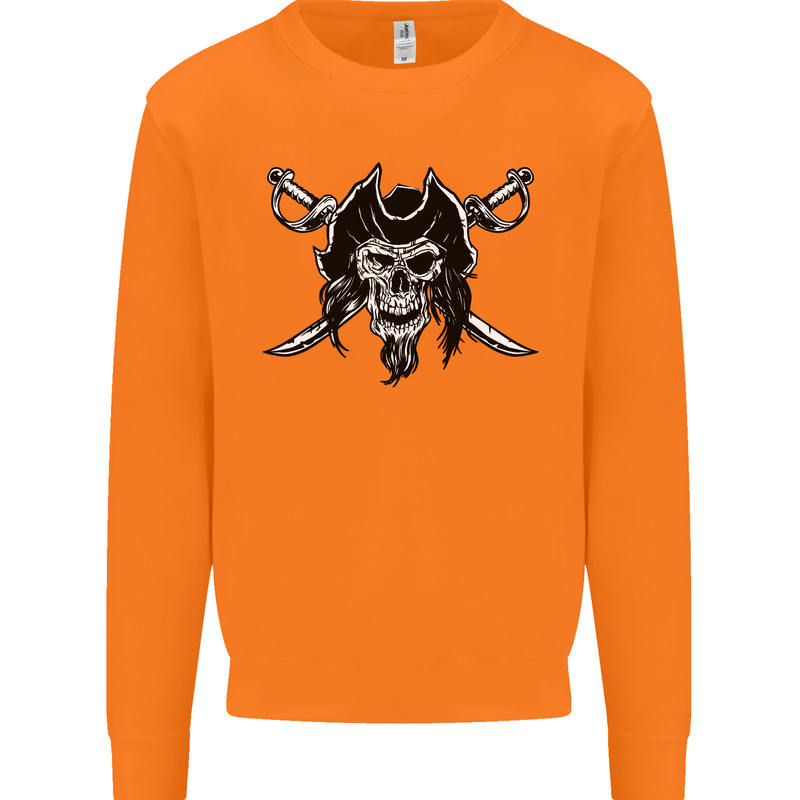 Pirate & Swords Skull Captain Jolly Roger Mens Sweatshirt Jumper Orange