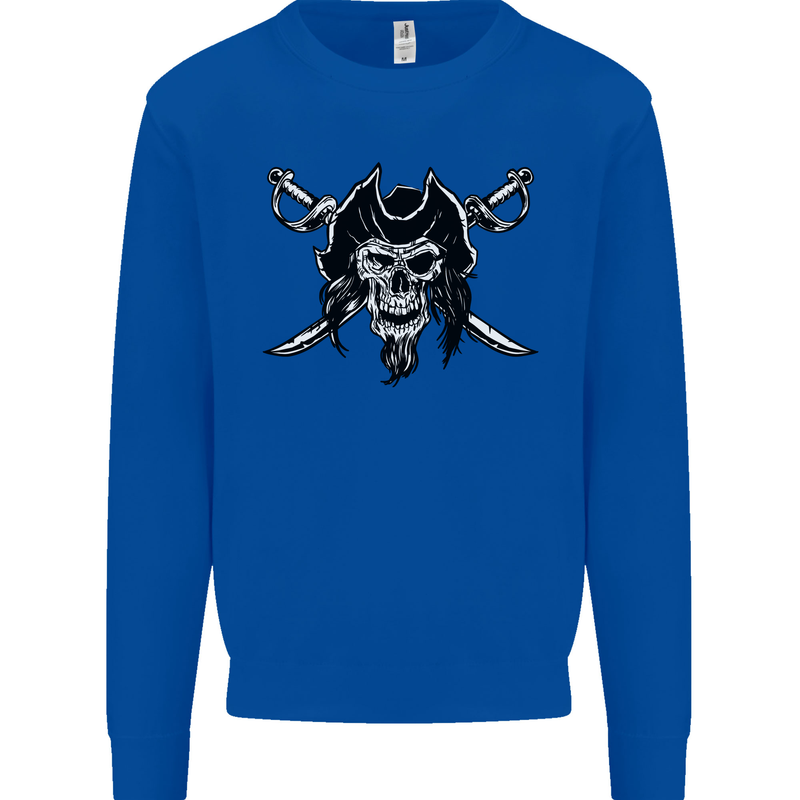 Pirate & Swords Skull Captain Jolly Roger Mens Sweatshirt Jumper Royal Blue