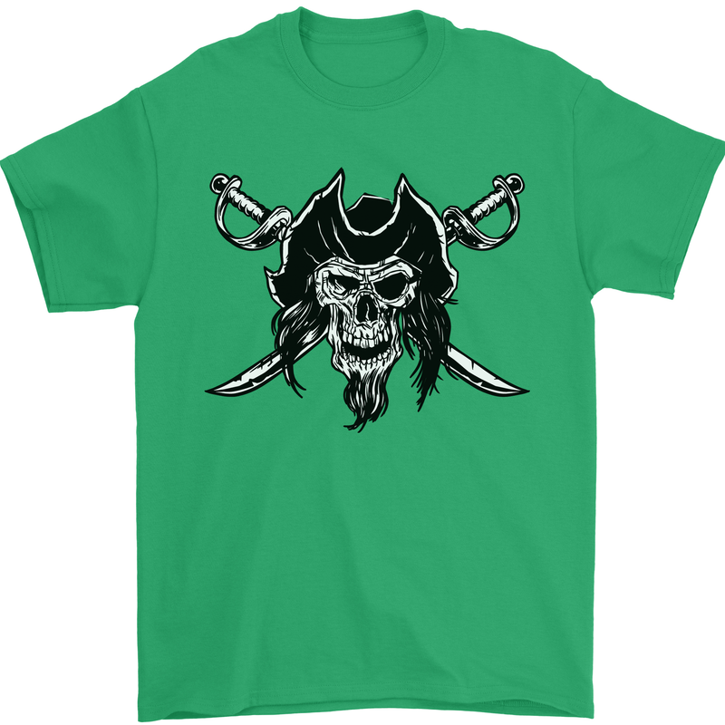 Pirate & Swords Skull Captain Jolly Roger Mens T-Shirt 100% Cotton Irish Green