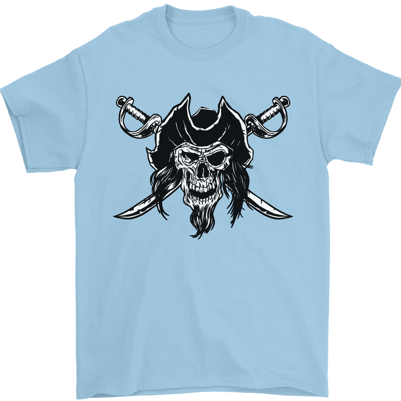 Pirate & Swords Skull Captain Jolly Roger Mens T-Shirt 100% Cotton Light Blue