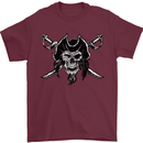 Pirate & Swords Skull Captain Jolly Roger Mens T-Shirt 100% Cotton Maroon