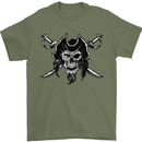 Pirate & Swords Skull Captain Jolly Roger Mens T-Shirt 100% Cotton Military Green