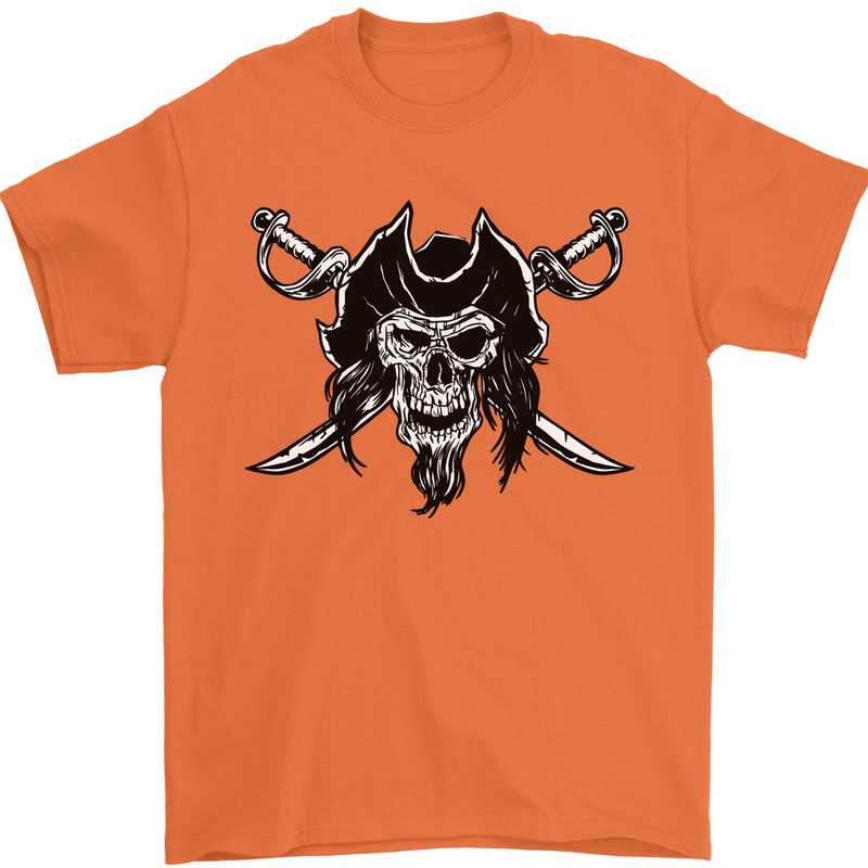 Pirate & Swords Skull Captain Jolly Roger Mens T-Shirt 100% Cotton Orange