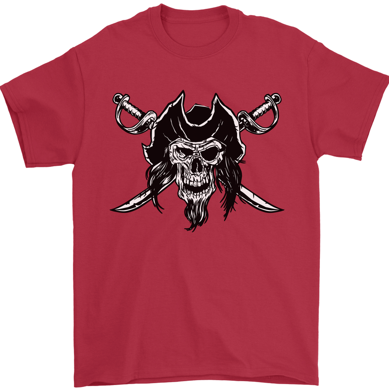 Pirate & Swords Skull Captain Jolly Roger Mens T-Shirt 100% Cotton Red