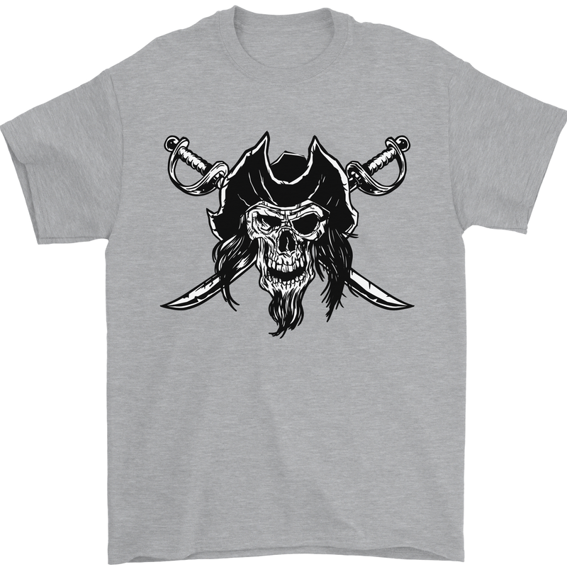 Pirate & Swords Skull Captain Jolly Roger Mens T-Shirt 100% Cotton Sports Grey