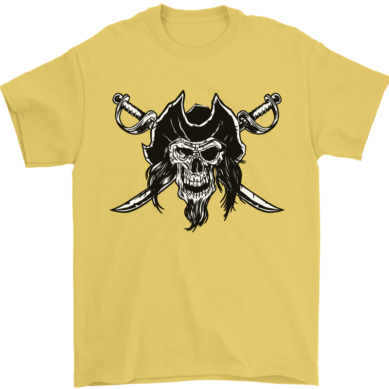 Pirate & Swords Skull Captain Jolly Roger Mens T-Shirt 100% Cotton Yellow