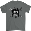 Pirate & Swords Skull Captain Jolly Roger Mens T-Shirt Cotton Gildan Charcoal